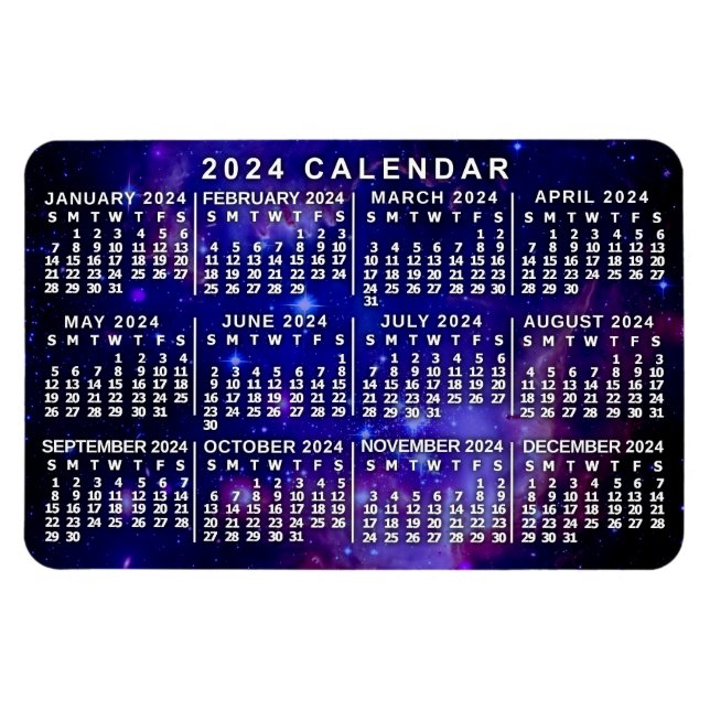 Íman 2024 Calendário Mensal Nebulosa Espacial Exterior (Horizontal)