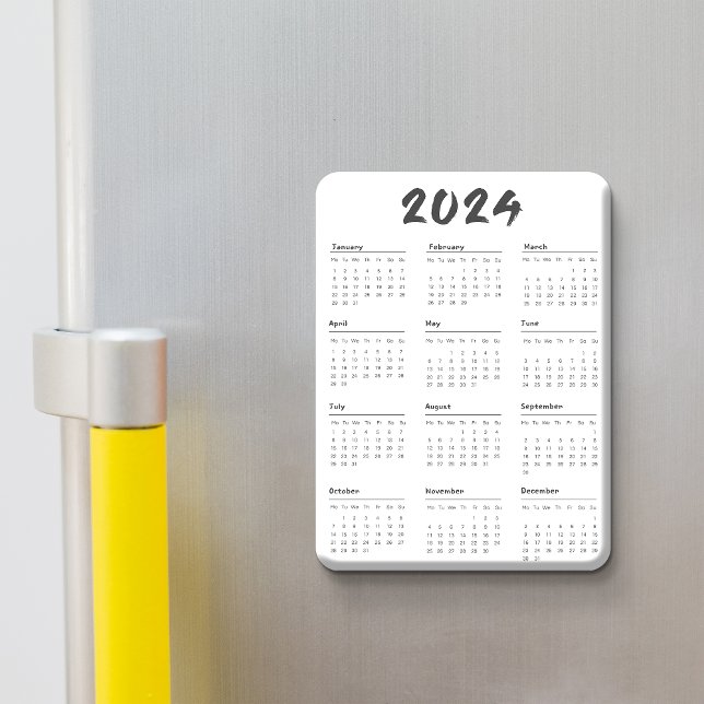 Íman 2024 Full Year Calendar Black And White Minimalist (2024 Full Year Calendar Black And White Minimalist Magnet)