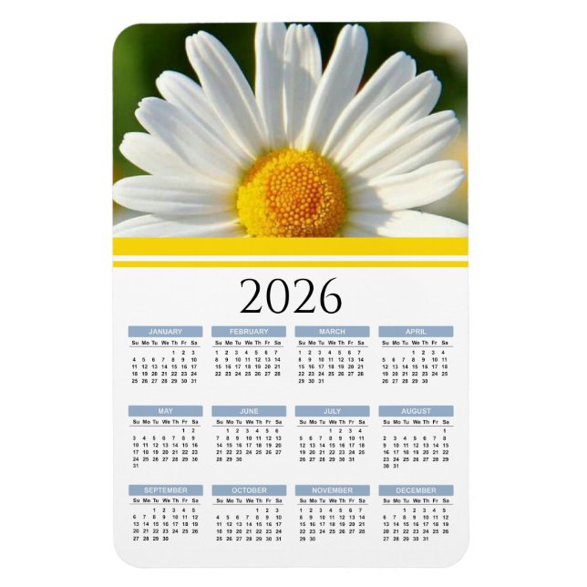 Íman 2026 Bright Shasta Daisy Calendar Magnet (Vertical)
