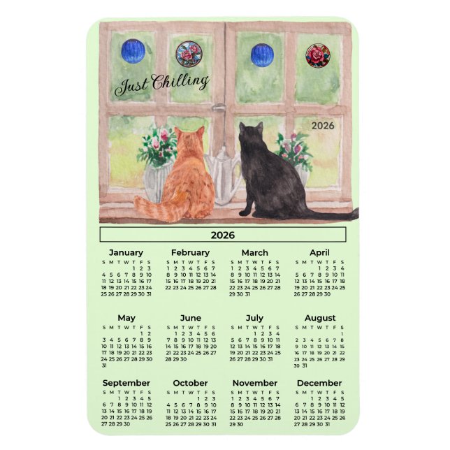 Íman 2026 Calendar Cats in the Window Flexible Magnet (Vertical)