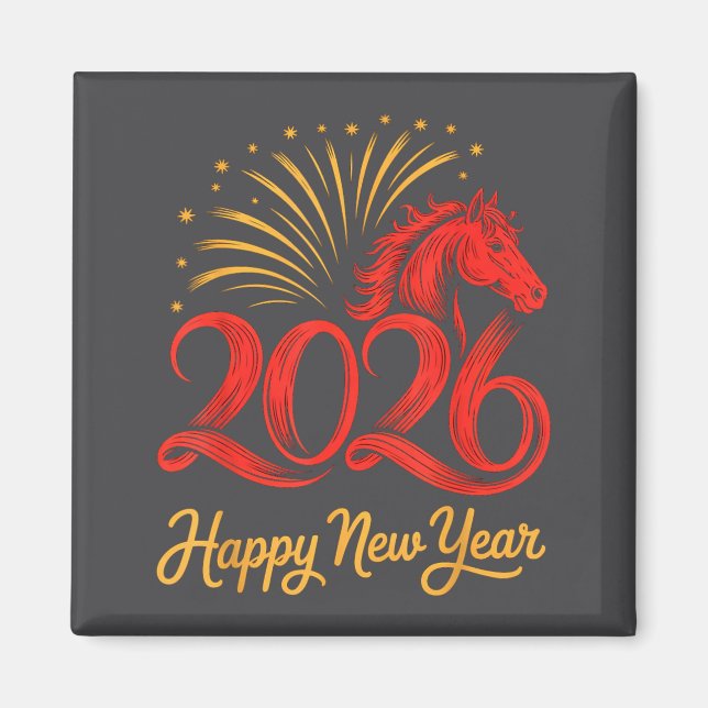 Íman 2026 Chinese Zodiac Horse Year Happy New Year Fire (Frente)
