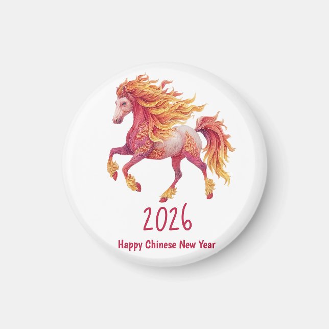 Íman 2026 Fiery Horse – Happy Chinese New Year (Frente)