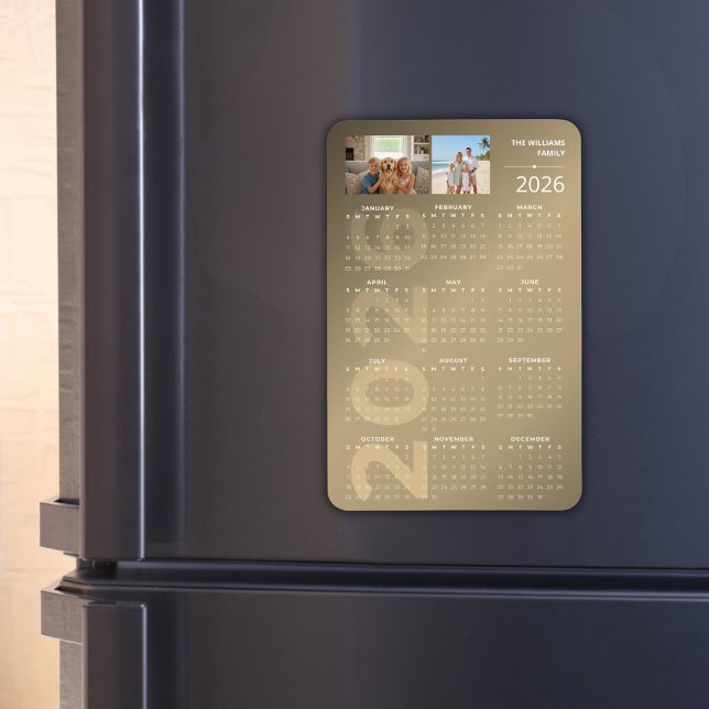 Íman 2026 Full Year Calendar Brown Personalised Photo (2026 Full Year Calendar Family Photo Magnet for Fridege)