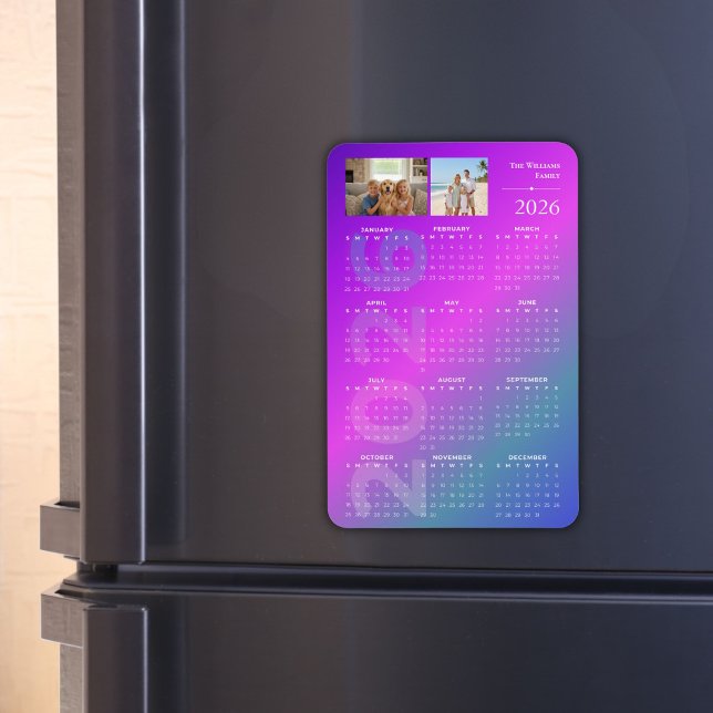 Íman 2026 Full Year Calendar Personalized Photos (2026 Year at a glance Calendar Magnet with family photos)