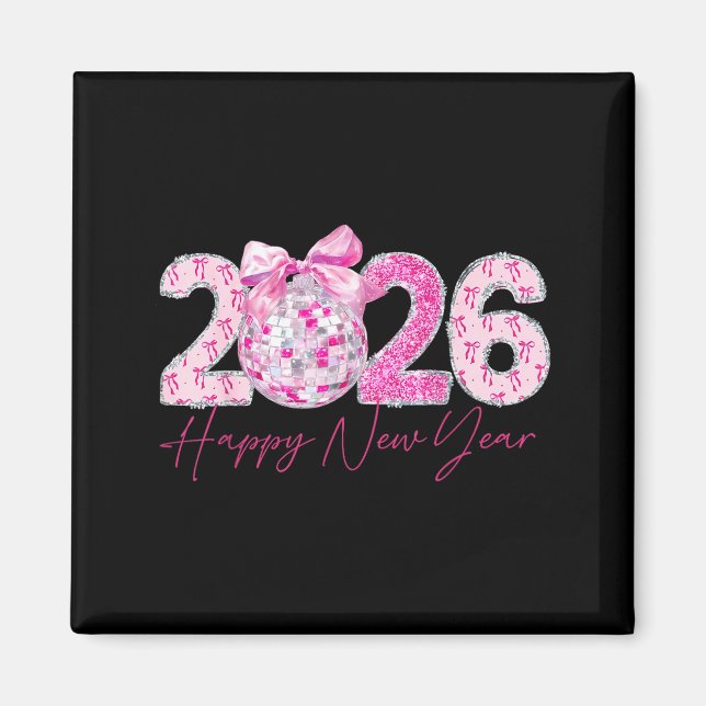 Íman 2026 Happy New Year Bow Patch Disco Ball  (Frente)