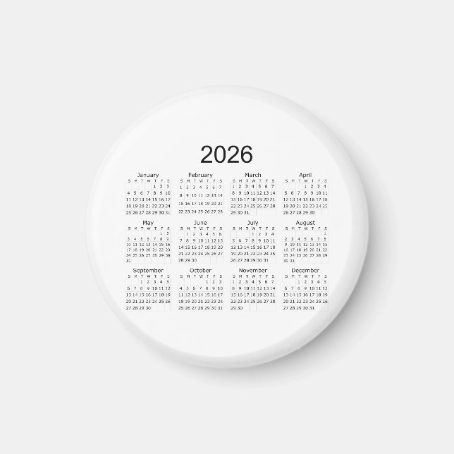 Íman 2026 Simple Minimalist Calendar (Frente)
