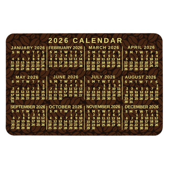 Íman 2026 Year Monthly Calendar Dark Coffee Beans (Horizontal)