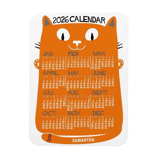Íman 2026 Year Monthly Calendar Mid-Century Orange Cat (Vertical)