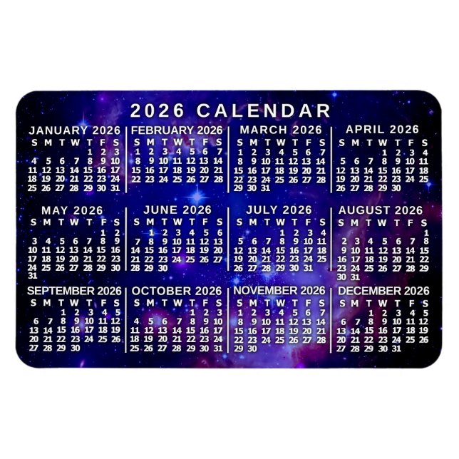 Íman 2026 Year Monthly Calendar Outer Space Nebula (Horizontal)