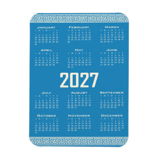 Íman 2027 Calendar, Greek Fret, Cosmic Latte on Blue