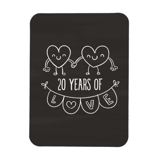 Íman 20 Anniversário Gift Chalk Hearts (Vertical)