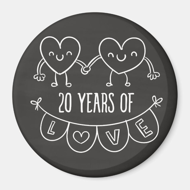 Íman 20 Anniversário Gift Chalk Hearts (Frente)