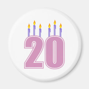 Íman 20 velas do aniversário (roxo/rosa)