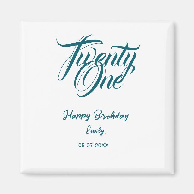 Íman 21st birthday add name date year blue template thi (Frente)