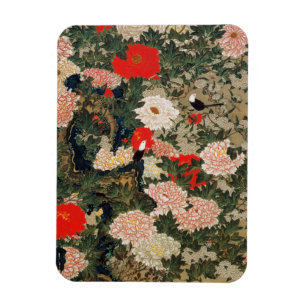 Íman 22. 牡 丹 小 図, 若冲Pêonias e Pequenas Aves, Jacuchu