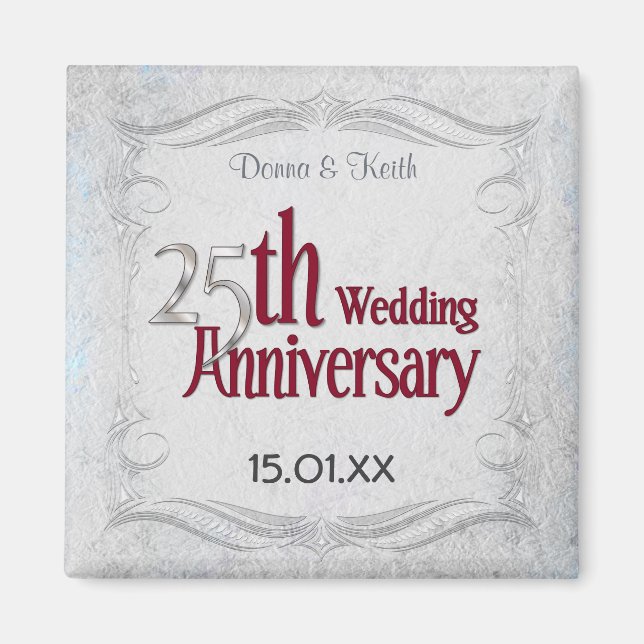 Íman 25º Aniversário de Prata e Borgonha (Frente)