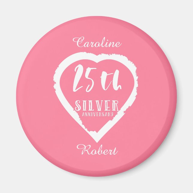 Íman 25 de aniversário de casamento prata tradicional (Frente)