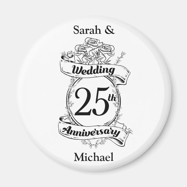 Íman 25 Silver Casamento Flowers Rosa (Frente)