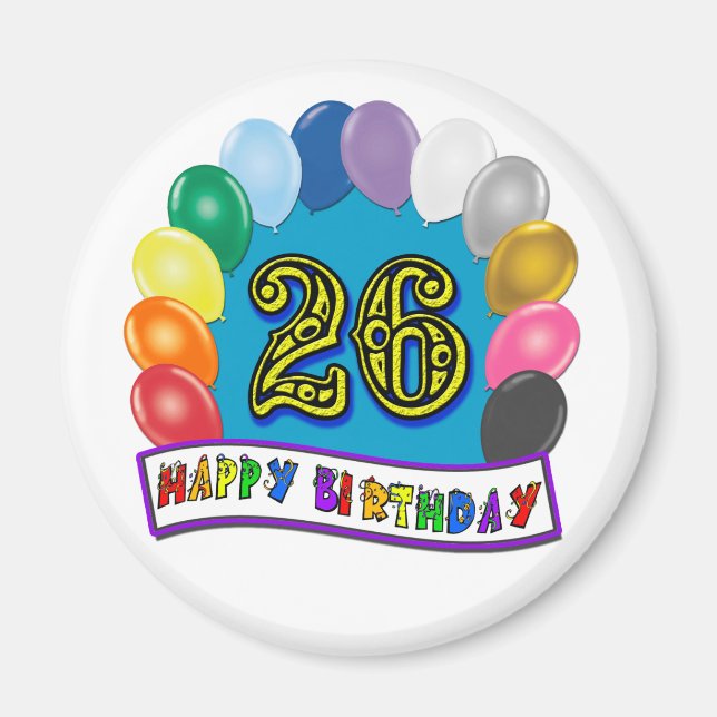 Íman 26º aniversário Ofertas com Design de Balões Assor (Frente)