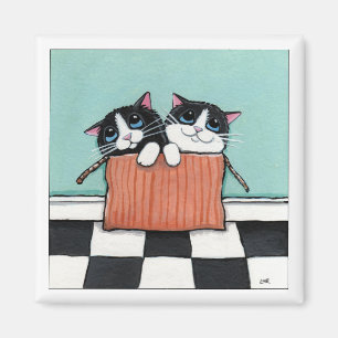 Íman 2 gatos do smoking em um ímã da arte do gato da