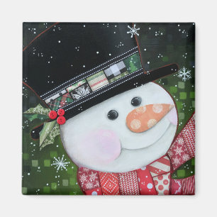 Íman 2"" ímã do quadrado do boneco de neve dos retalh