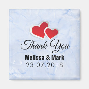 Íman 2 Papel Vermelho Corações sobre Casamento Azul-Mar