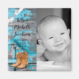 Íman 2"x2" Anúncio de nascimento Magnet Blue Wood Barn