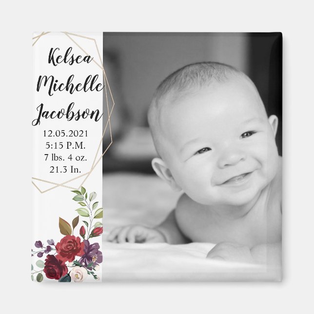 Íman 2"x2" Anúncio de nascimento Magnet Rosas brancas D (Frente)