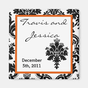Íman 2"x2" Favor do Magnet Black Orange Damask Lace Imp