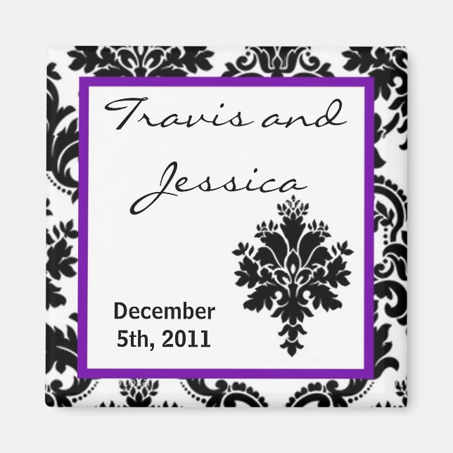 Íman 2"x2" Favor do Magnet Black Purple Damask Lace Imp (Frente)