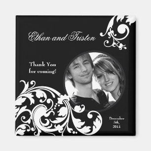 Íman 2"x2" Favor do Magnet Black White Filigree