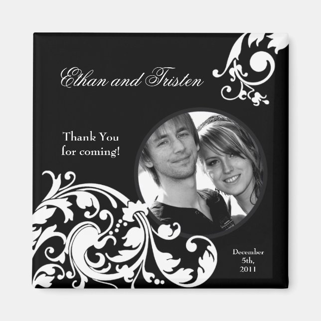 Íman 2"x2" Favor do Magnet Black White Filigree (Frente)