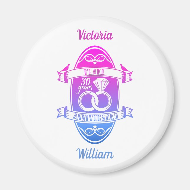 Íman 30 anos tradicionais de 30 de casamento de pérolas (Frente)