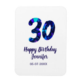 Íman 30th birthday add name date year blue sparkle 