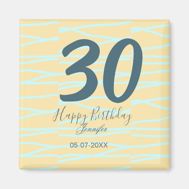 Íman 30th birthday add name date year yellow blue paste (Frente)