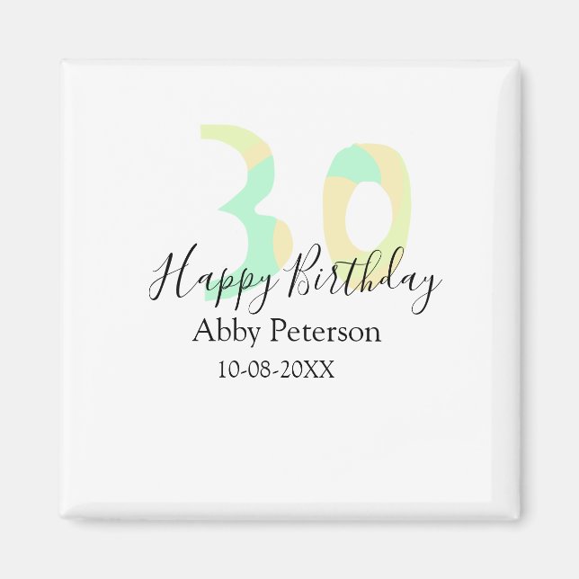 Íman 30th birthday bold letter pastel yellow black retr (Frente)