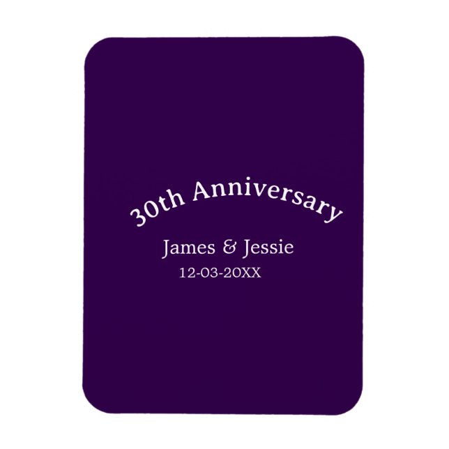 Íman 30th wedding anniversary name date purple simple  (Vertical)