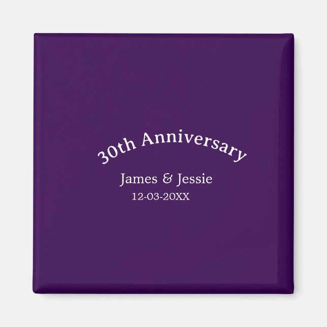 Íman 30th wedding anniversary name date purple simple  (Frente)