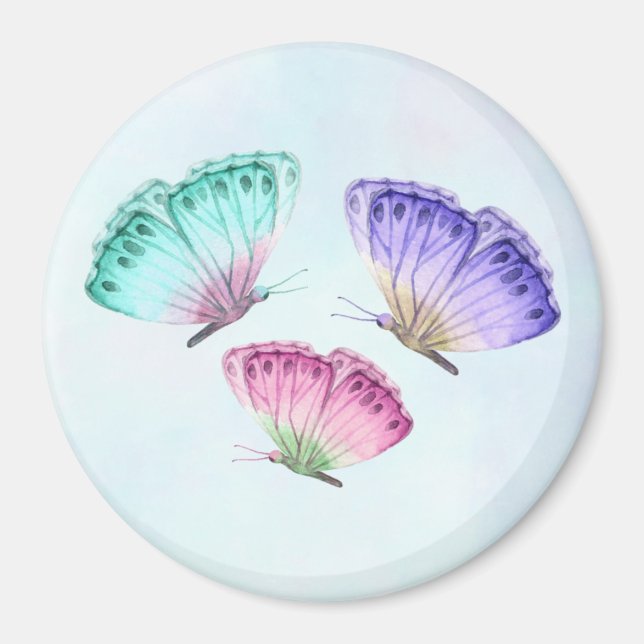 Íman 3 Borboletas Bonito de Aquarela Pastel (Frente)