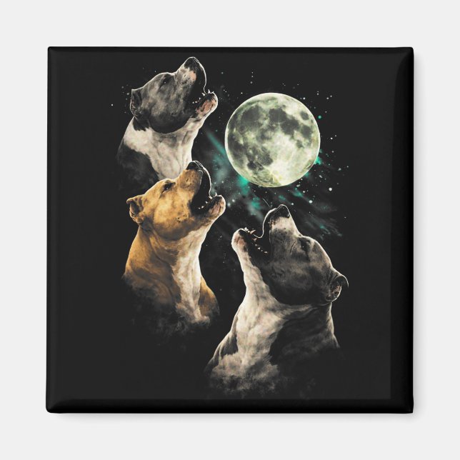 Íman 3 cães pit bull uivando para a lua fofos engraçado (Frente)