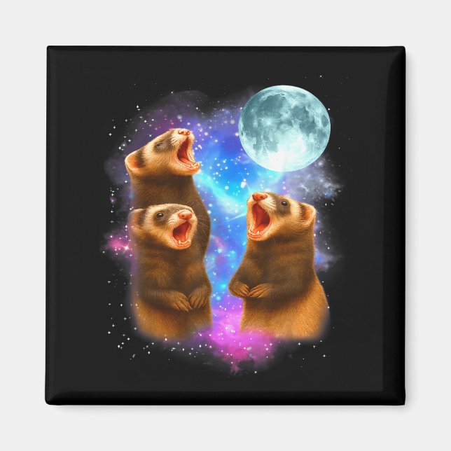 Íman 3 Ferret Moon Howling Ferrets Funny For Men, Women (Frente)