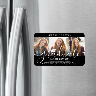 Íman 3 Fotos Colagem Convite de Formatura Preto