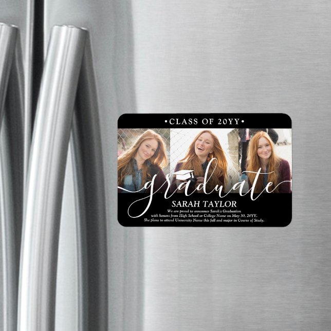 Íman 3 Fotos Colagem Convite de Formatura Preto (Criador carregado)