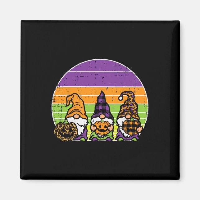 Íman 3 Gnomos da Xadrez-leopardo Pumpkin Retro Hallowee (Frente)