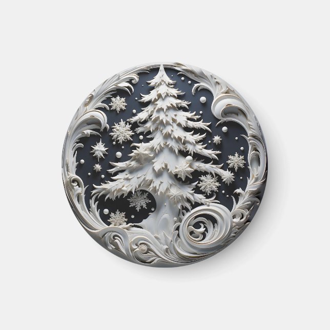 Íman 3D Effect Christmas Tree Round Magnet (Frente)