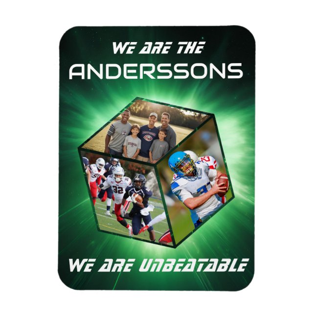 Íman 3D-Würfel-Fotokollage vor strahlendem Licht (Vertical)