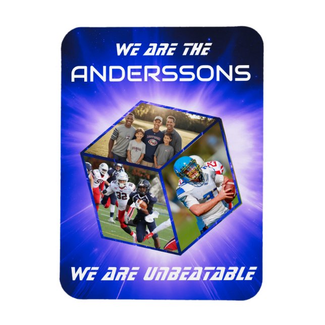 Íman 3D-Würfel-Fotokollage vor strahlendem Licht (Vertical)