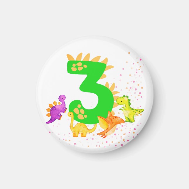 Íman 3rd Birthday. Dinosaur Design. My third birthday.  (Frente)