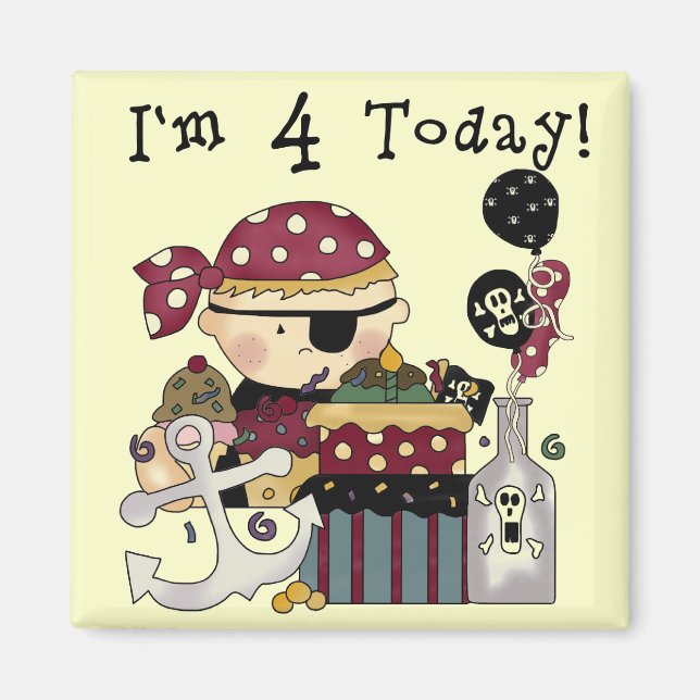 Íman 4º aniversário de Camisetas e presentes piratas (Frente)