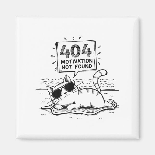Íman 404 Motivation Not Found Funny Lazy Cat Humor Cat  (Frente)